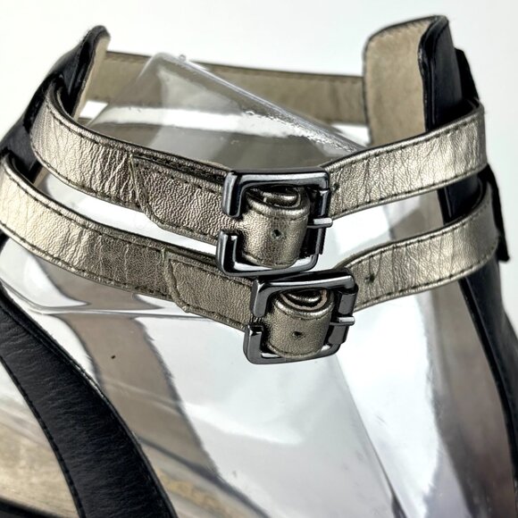 Louise et Cie Black & Silver Peep Toe Heeled Sandals, Size 8.5/38.5 - Picture 8 of 13